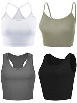 Boao bauchfreies Oberteil für Damen, Basic-Tops, Workout-Tops, Spaghettiträger-Tank-Tops, ärmellos, Racerback, Cami für Sport, Fitnessstudio, 4-teilig, Schwarz, Weiß, Grau, Olivgrün, Klein von Boao