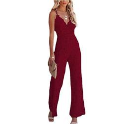 Boapond Damen Jumpsuits Sommer Elegant Latzhosen Playsuit Lang RomperSpitzenträgern Overall Cocktail Party Festlich Overalls von Boapond