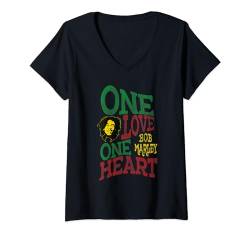 Damen Offizielles Bob Marley One Love One Herz T-Shirt mit V-Ausschnitt von Bob Marley