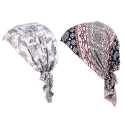 Frauen Baumwolle Chemo Hüte Slouchy Soft Bandana Vor - Gebunden Beanie Turban Cap für Krebspatienten Haarausfall 2 Pack von Boboder