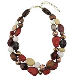 BOCAR 2 Layer Statement Chunky Perlen Mode Halskette für Frauen Geschenke (NK-10384-Maroon Wine) von Bocar