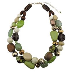 BOCAR 2 Layer Statement Chunky Perlen Mode Halskette für Frauen Geschenke (NK-10384-olive) von Bocar