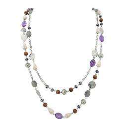 BOCAR Link Chain 2-lagig Kristallholz Acrylperlen Bunte Party Lange Halskette Geschenk für Frauen (NK-10084-purple) von Bocar