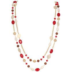 BOCAR Link Chain 2-lagig Kristallholz Acrylperlen Bunte Party Lange Halskette Geschenk für Frauen (NK-10084-red) von Bocar