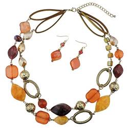 Bocar 2 Strang Statement Shell Perlen Chunky Halskette und Ohrring Set für Frauen Geschenk (NK-10370-orange+Yellow+Wine) von Bocar