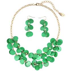 Bocar 2-lagiges Statement Halskette und Ohrringe Set für Frauen Geschenk (NK-10248-Bright Green) von Bocar