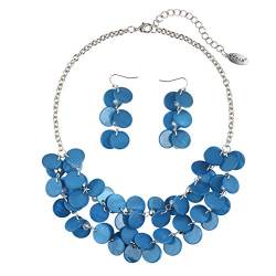 Bocar 2-lagiges Statement Halskette und Ohrringe Set für Frauen Geschenk (NK-10248-Cendre Blue) von Bocar