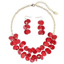 Bocar 2-lagiges Statement Halskette und Ohrringe Set für Frauen Geschenk (NK-10248-Red) von Bocar