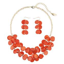 Bocar 2-lagiges Statement Halskette und Ohrringe Set für Frauen Geschenk (NK-10248-Red Orange) von Bocar