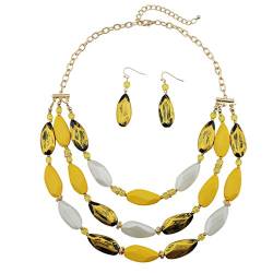 Bocar 3-lagige Perlen Statement Halskette Ohrringe für Frauen Schmuck-Set Gelb(NK-10077-yellow) von Bocar