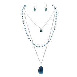Bocar 3-lagiges Schmuckset Langkettiger Anhänger Perlenkette Ohrring für Frauen(NK-10036-lack Blue) von Bocar