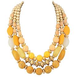 Bocar Boho 3 Layer Chunky Statement Perlenkette Mode Vintage Multilayer Frauen Kragen Halskette (NK-10625-Amber Yellow) von Bocar