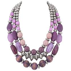 Bocar Boho 3 Layer Chunky Statement Perlenkette Mode Vintage Multilayer Frauen Kragen Halskette (NK-10625-Grape Purple) von Bocar