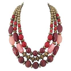 Bocar Boho 3 Layer Chunky Statement Perlenkette Mode Vintage Multilayer Frauen Kragen Halskette (NK-10625-Ruby Wine) von Bocar