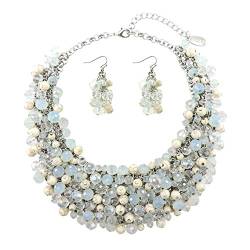 Bocar Mode Kristall Chunky Collar Statement Halskette Ohrring Set für Frauen Geschenk (NK-10260-White) von Bocar