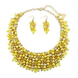 Bocar Mode Kristall Chunky Collar Statement Halskette Ohrring Set für Frauen Geschenk (NK-10260-Yellow) von Bocar