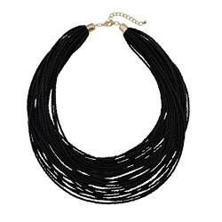Bocar Multi Layer Chunky Lätzchen Aussage Samenperlen Cluster Kragen Halskette für Frauen Geschenk (NK-10351-black) von Bocar