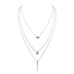 Bocar Triple Layer Simple Delicate Chain Silber/Gold/Schwarz/Rhodinierte Anhänger Halskette für Frauen (NK-10325-rhodium) von Bocar