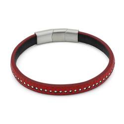 ABR703R Herren-Armband aus rotem Leder, Legierter Stahl von Boccadamo