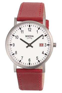 Boccia 3662-02 Herren-Armbanduhr Titan mit Lederband Rot von Boccia