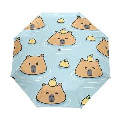 Boccsty Niedlicher Capybara mit Zitrone, automatischer Regenschirm, winddicht, wasserdicht, UV-Schutz, Reise-Regenschirm – 3 Falten, automatisches Öffnen/Schließen, Sonne- und Regenschirm, Autoschirm, von Boccsty