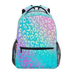 Glänzender Regenbogen-Leoparden-Druck Schule Laptop Rucksack Kinder Mädchen Jungen Tasche Teenager Schultertasche Büchertasche Gym Day Pack Computer Notebooks Taschen für Frauen Männer, mehrfarbig, S von Boccsty