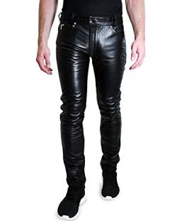 Bockle® 1991 Gay-Zip Leder Jeans Tube Röhre Skinny Slim Fit Herren Lederhose mit durchgehendem Reißverschluss Zip Lederjeans Herren Echtleder, Size: 33W / 34L von Bockle