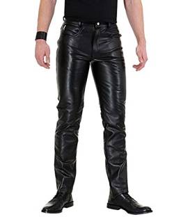 Bockle® Bopo Schwarze Herren Lederhose aus Rindleder mit hohem Bund, Size: W34/L36 von Bockle