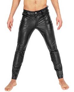 Bockle® Tube Aniline Zip Leder Jeans Lederhose Herren Tube Röhre Skinny Slim Fit Herren, Size: W36/L36 von Bockle