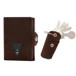 Bodesa Valore Echtem Leder 3-in-1 Set Slim Wallet, Schlüsseletui und Einkaufswagenlöser | Portmonee mit Münzfach und RFID Schutz | Kleine Geldbörse Schlüsseltasche Kartenetui von Bodesa Valore