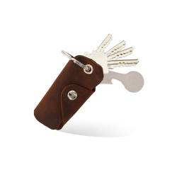 Bodesa Valore Premium Qualität Schlüsseltasche aus Echtem Leder | Schlüsseletui mit Einkaufswagenlöser | Key Organizer für 1-5 Schlüssel | Schlüsselanhänger mit Flaschenöffner (braun-crazy) von Bodesa Valore