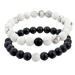 Bodhi2000 2 Stück Paar Abstand Armbänder für Liebhaber, schwarz matt Achat White Howlith 8mm Perlen von Bodhi2000