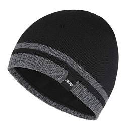 Bodvera Herren Winter Beanie Mütze Warm Knit Bündchen Einfarbig Rodel Ski Skull Cap (3 Muster), A1-schwarz, Einheitsgröße von Bodvera
