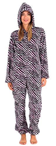 Body Candy Damen Plüsch Erwachsene Tier Kapuze Onesie Pyjama, pink zebra, M von Body Candy Loungewear