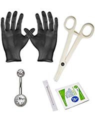 BodyJewelryOnline Erwachsene 5-köpfigen Bauchnabel Piercing Kit - enthält 14ga Bauch Piercing Schmuck, Handschuhe, Nadel und Klemme - PK004 von BodyJewelryOnline