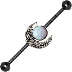 BodyJewelryOnline Erwachsenen Industrial Barbell Opal und Mond Charms 14ga Knorpel Edelstahl 316L + Extra Bars (weißer Opal) von BodyJewelryOnline