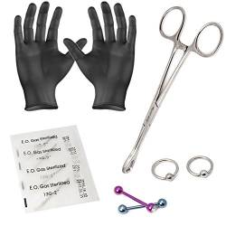 BodyJewelryOnline Piercing-Set, 10 Stück, 12 Gauge, inkl. Captives, Barbell, Nadeln, Pinzette, Handschuhe – PK015, Titan von BodyJewelryonline