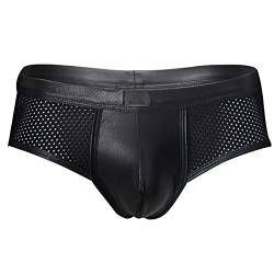 Bodywear4you Herren Boxershorts Slip Panty Leder Netz Optik Schwarz Wetlook sexy Unterwäsche Herren Boxershort Dessous Erotik Reizwäsche für Männer Schwarz XL von Bodywear4you