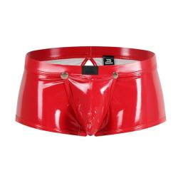 Bodywear4you Herren Leder Boxershorts Lack glänzend Optik Po offen, Wetlook sexy Unterwäsche, Reizwäsche für Männer, Clubwear Jockstraps Slips Tanga mit offenem Schritt Ouvert Shorts Pants (Rot, L) von Bodywear4you