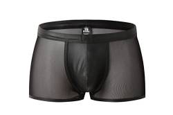 Bodywear4you Herren Leder Boxershorts Pants Netz mit Feinster Tüll Transparent Kunstleder Unterwäsche, Boxershort, für Männer Trunks Micro Pant (as3, Alpha, m, Regular, Regular, Schwarz, M) von Bodywear4you