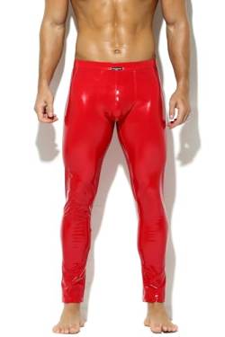 Bodywear4you Herren Leder Leggings in Lack-Latex-Optik Kunstleder enganliegend Hose Meggings Wetlook Lederhose Patent Pants (as3, Alpha, l, Regular, Regular, Rot) von Bodywear4you