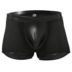 Herren Boxershorts Jock ouvert Leder Optik Trunk Schwarz, Wetlook sexy Unterwäsche, Dessous Reizwäsche für Männer, Clubwear Jockstraps Slips bequemer Tanga Po offen Kunstleder (schwarz matt, XXL) von Bodywear4you