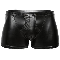 Herren Boxershorts Leder Optik Vinyl Wetlook sexy Unterwäsche, Reizwäsche für Männer, Clubwear Shorts Pants Front Pouch mit Druckknöpfe Schwarz Latex ähnlich (L) von Bodywear4you