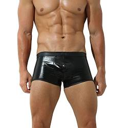 Herren Ouvert Boxershorts Leder Optik Farbe Schwarz, Wetlook sexy Unterwäsche, Dessous Reizwäsche für Männer, Clubwear Jockstraps Slips bequemer Tanga Po offen Shorts Kunstleder (Schwarz, L) von Bodywear4you