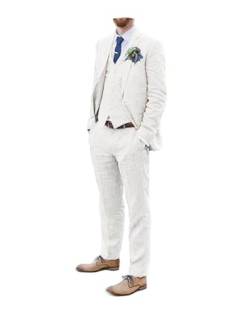 Männer Anzüge Leinen Strand Hochzeit Anzüge 3 Stück Groomsmen Kleidung Leinen Blazer Weste Hose Prom Smoking, Elfenbein, S von Bofan