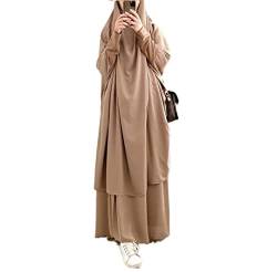 Bohen Muslimisches Zweiteiliges Gebetskleid für Frauen Abaya Kleid Islamischer Naher Osten Dubai Türkei Maxi Abaya Kaftan mit voller Länge Hijab Kleid, Khaki, Einheitsgröße von Bohen