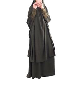 Bohen Muslimisches Zweiteiliges Gebetskleid für Frauen Abaya Kleid Islamischer Naher Osten Dubai Türkei Maxi Kaftan mit voller Länge Hijab Kleid, Armeegrün, Einheitsgröße von Bohen