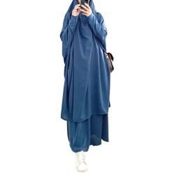 Bohen Muslimisches Zweiteiliges Gebetskleid für Frauen Abaya Kleid Islamischer Naher Osten Dubai Türkei Maxi Kaftan mit voller Länge Hijab Kleid, Blau, Einheitsgröße von Bohen