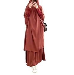 Bohen Muslimisches Zweiteiliges Gebetskleid für Frauen Abaya Kleid Islamischer Naher Osten Dubai Türkei Maxi Kaftan mit voller Länge Hijab Kleid, Orange, Einheitsgröße von Bohen