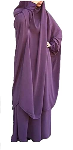 Bohen Muslimisches Zweiteiliges Gebetskleid für Frauen Abaya Kleid Islamischer Naher Osten Dubai Türkei Maxi Kaftan mit voller Länge Hijab Kleid, Violett, Einheitsgröße von Bohen